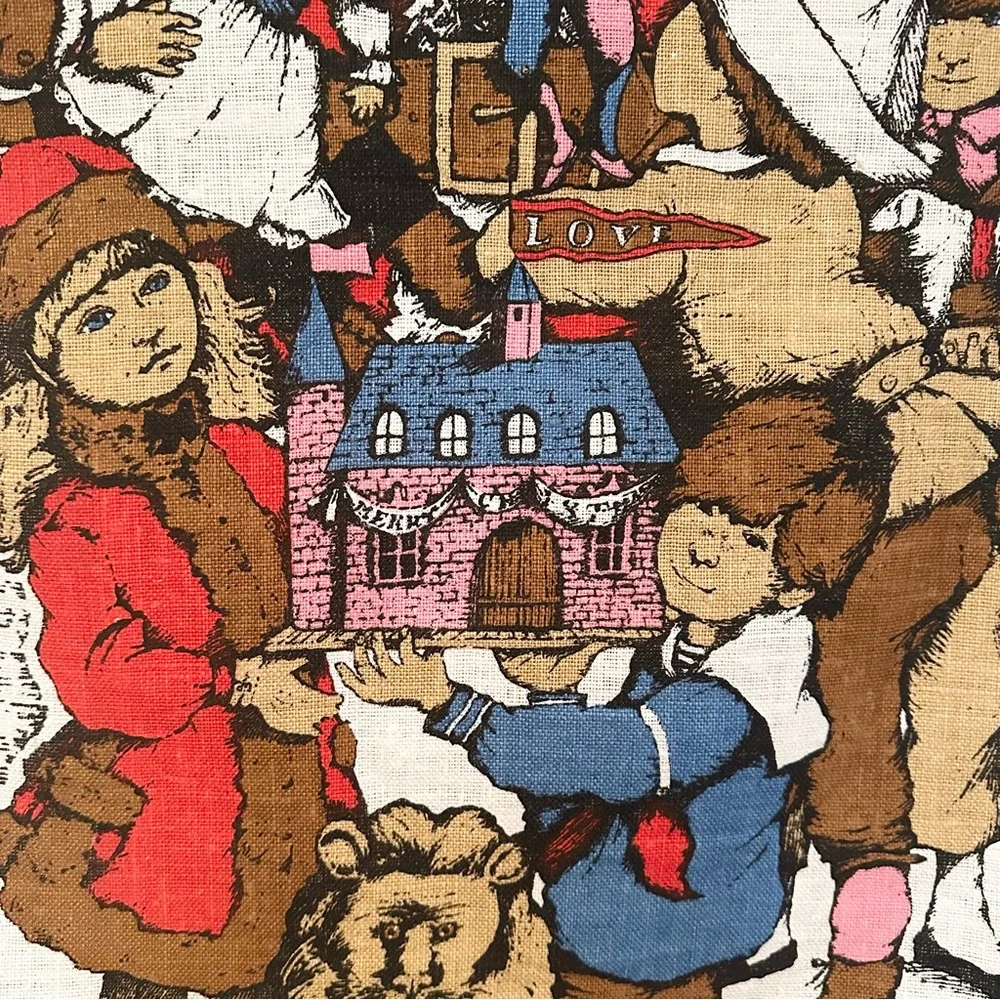 Christmas Tapestry Linen Santa Children Love By Margot Tomes 28